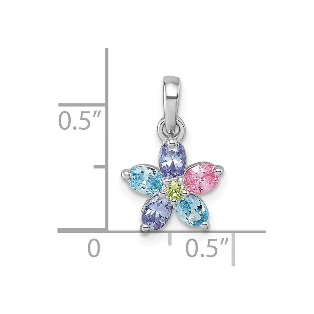 Sterlingsilber Rhodiniert Mehrfarbig Zirkonia Blume Anhänger