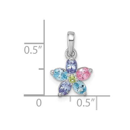 Sterlingsilber Rhodiniert Mehrfarbig Zirkonia Blume Anhänger