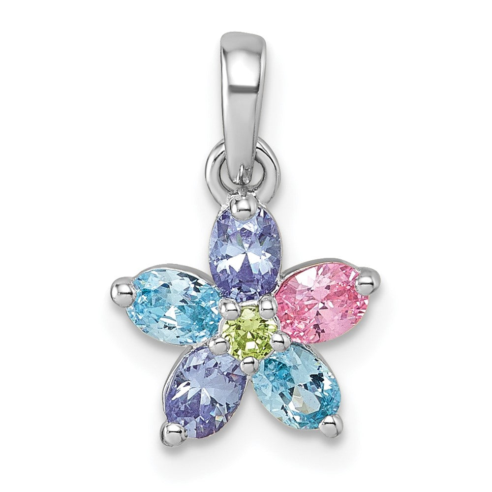Sterlingsilber Rhodiniert Mehrfarbig Zirkonia Blume Anhänger