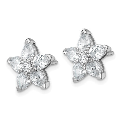 Sterlingsilber Rhodiniert Poliert Zirkonia Blume Ohrstecker
