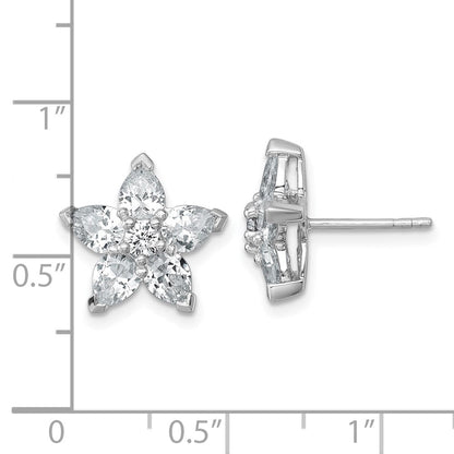 Sterlingsilber Rhodiniert Poliert Zirkonia Blume Ohrstecker
