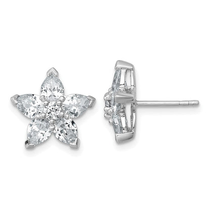 Sterlingsilber Rhodiniert Poliert Zirkonia Blume Ohrstecker