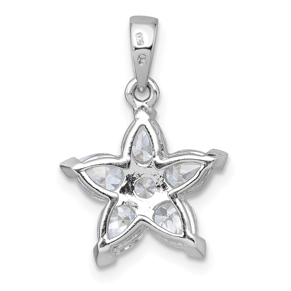 Sterlingsilber Rhodiniert Poliert Zirkonia Blume Anhänger