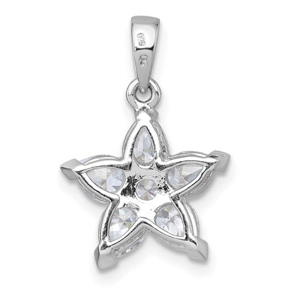 Sterlingsilber Rhodiniert Poliert Zirkonia Blume Anhänger
