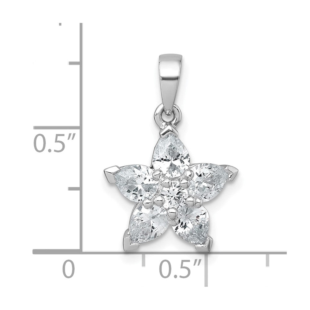 Sterlingsilber Rhodiniert Poliert Zirkonia Blume Anhänger