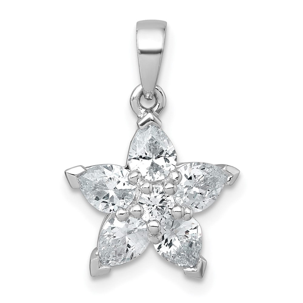 Sterlingsilber Rhodiniert Poliert Zirkonia Blume Anhänger