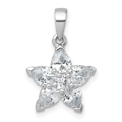 Sterlingsilber Rhodiniert Poliert Zirkonia Blume Anhänger