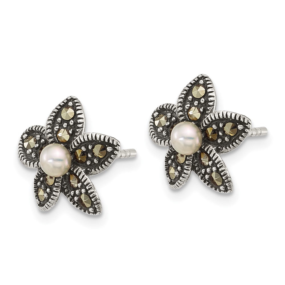 Sterlingsilber Antikisiert Markasit Fwc Perle Fantasie Blume Ohrstecker