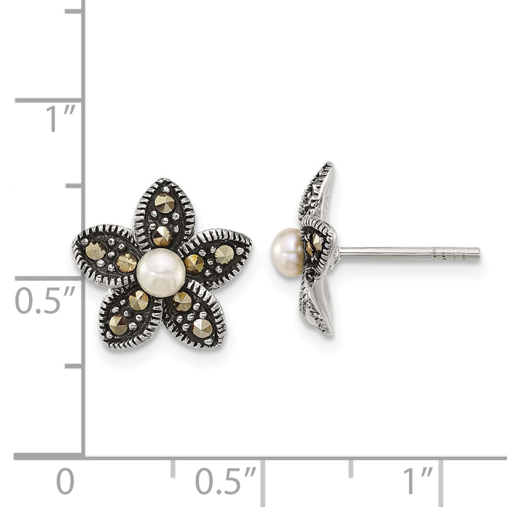 Sterlingsilber Antikisiert Markasit Fwc Perle Fantasie Blume Ohrstecker