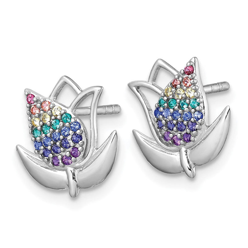 Sterlingsilber Rhodiniert-pl Poliert Mehrfarbig Nano Crystals Tulpe Stecker Ohrring