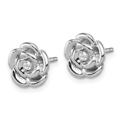 Sterlingsilber Rhodiniert Poliert Zirkonia Blume Ohrstecker
