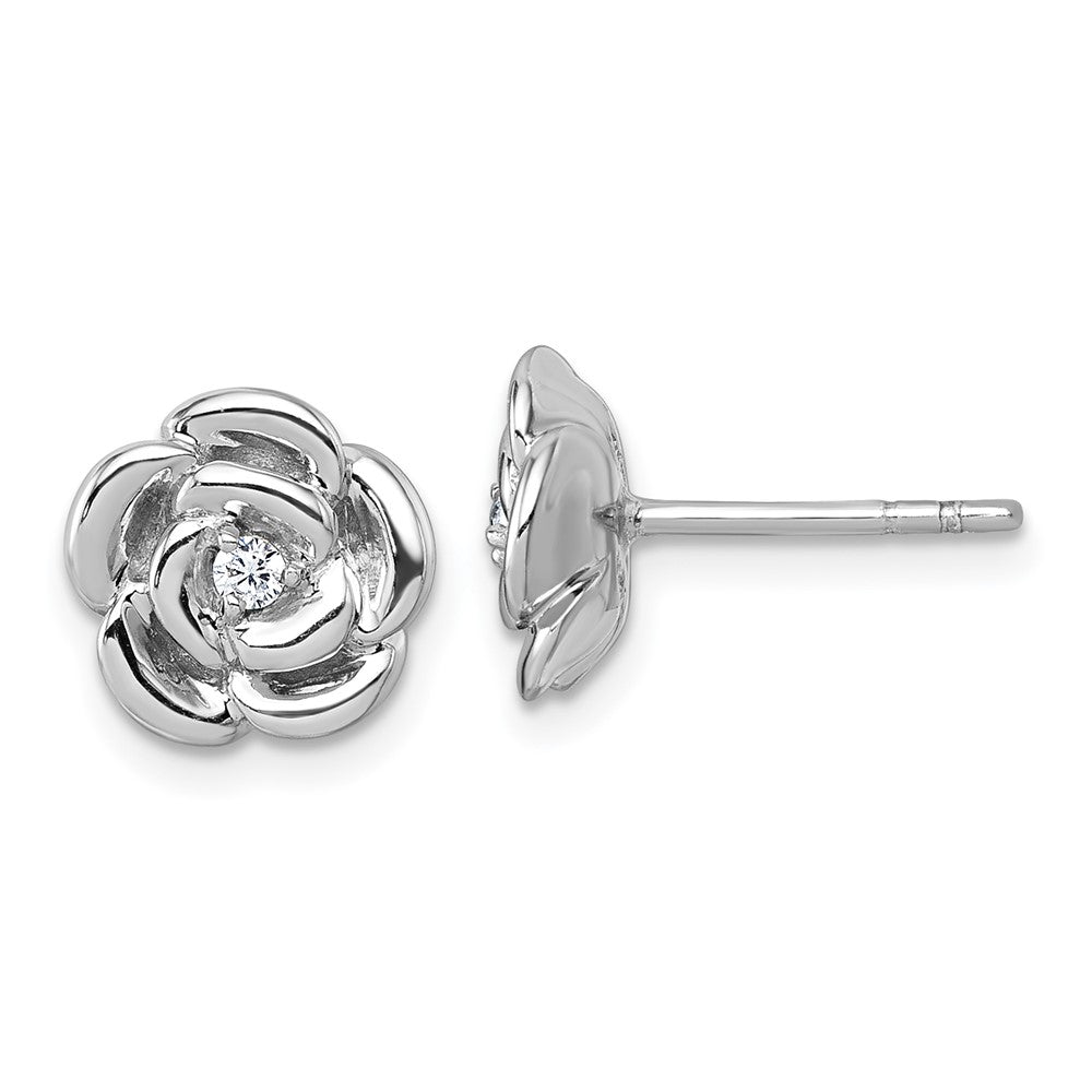 Sterlingsilber Rhodiniert Poliert Zirkonia Blume Ohrstecker