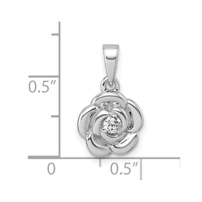 Sterlingsilber Rhodiniert Poliert Zirkonia Blume Anhänger