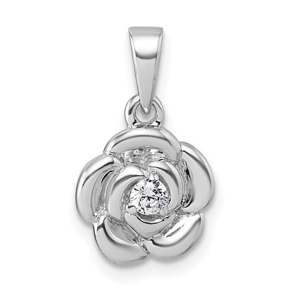 Sterlingsilber Rhodiniert Poliert Zirkonia Blume Anhänger