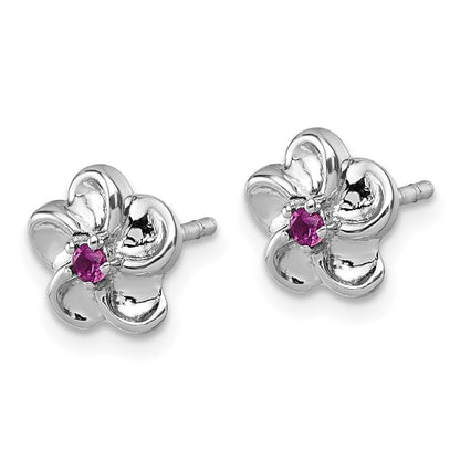 Sterlingsilber Rhodiniert Rot Zirkonia Blume Ohrstecker