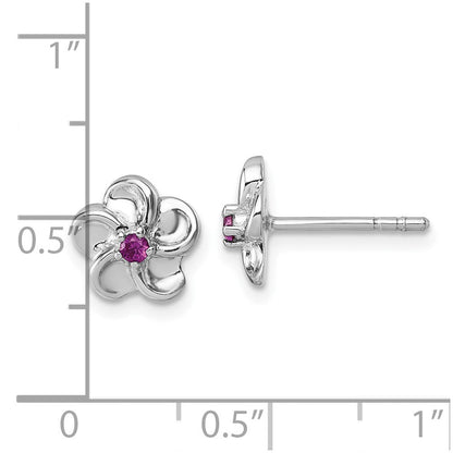 Sterlingsilber Rhodiniert Rot Zirkonia Blume Ohrstecker