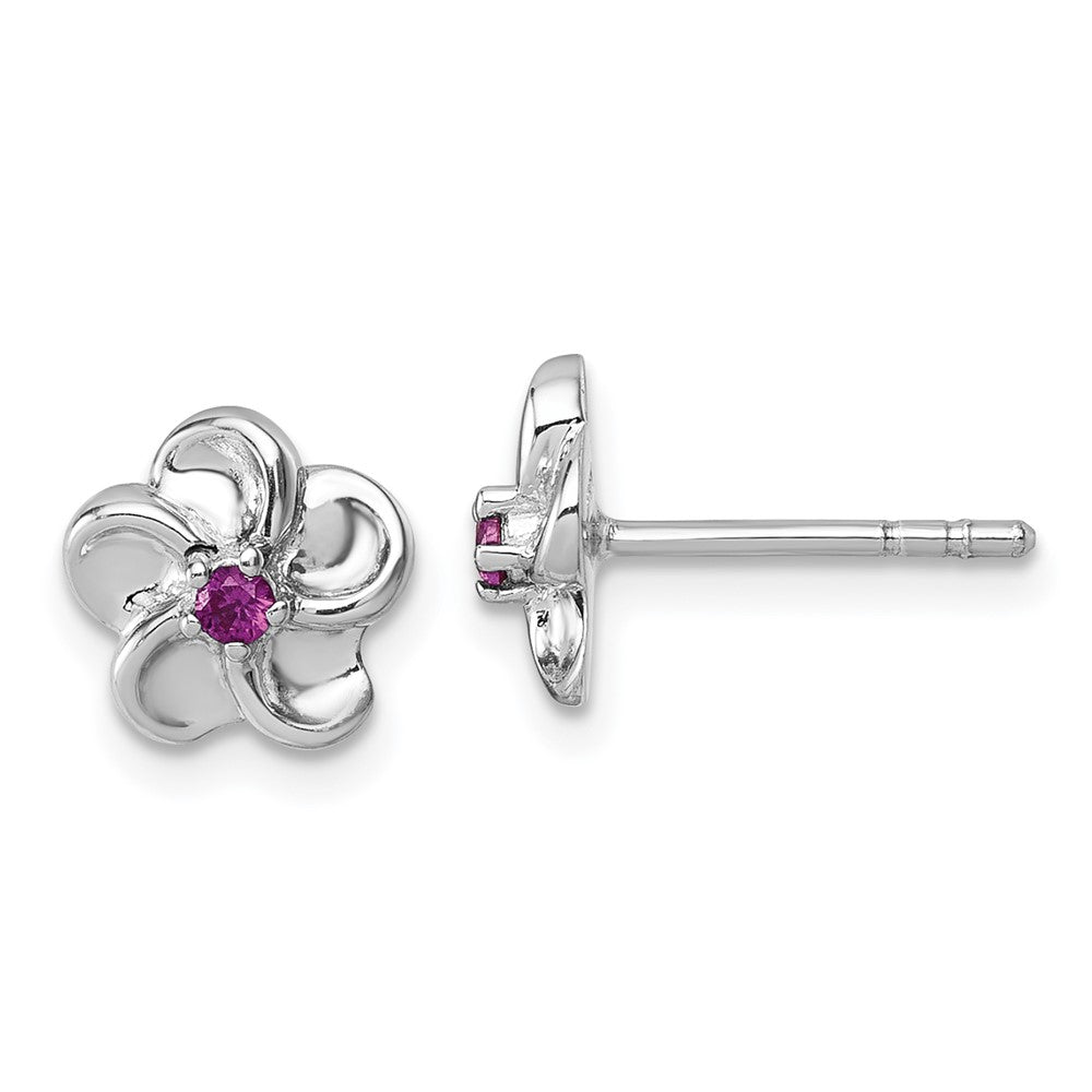 Sterlingsilber Rhodiniert Rot Zirkonia Blume Ohrstecker