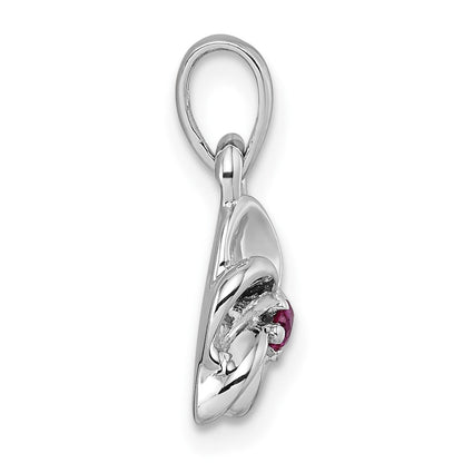 Sterlingsilber Rhodiniert Rot Zirkonia Blume Anhänger