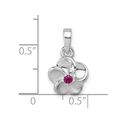 Sterlingsilber Rhodiniert Rot Zirkonia Blume Anhänger