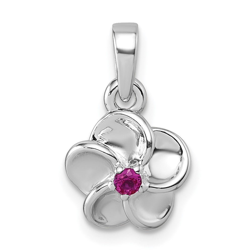 Sterlingsilber Rhodiniert Rot Zirkonia Blume Anhänger