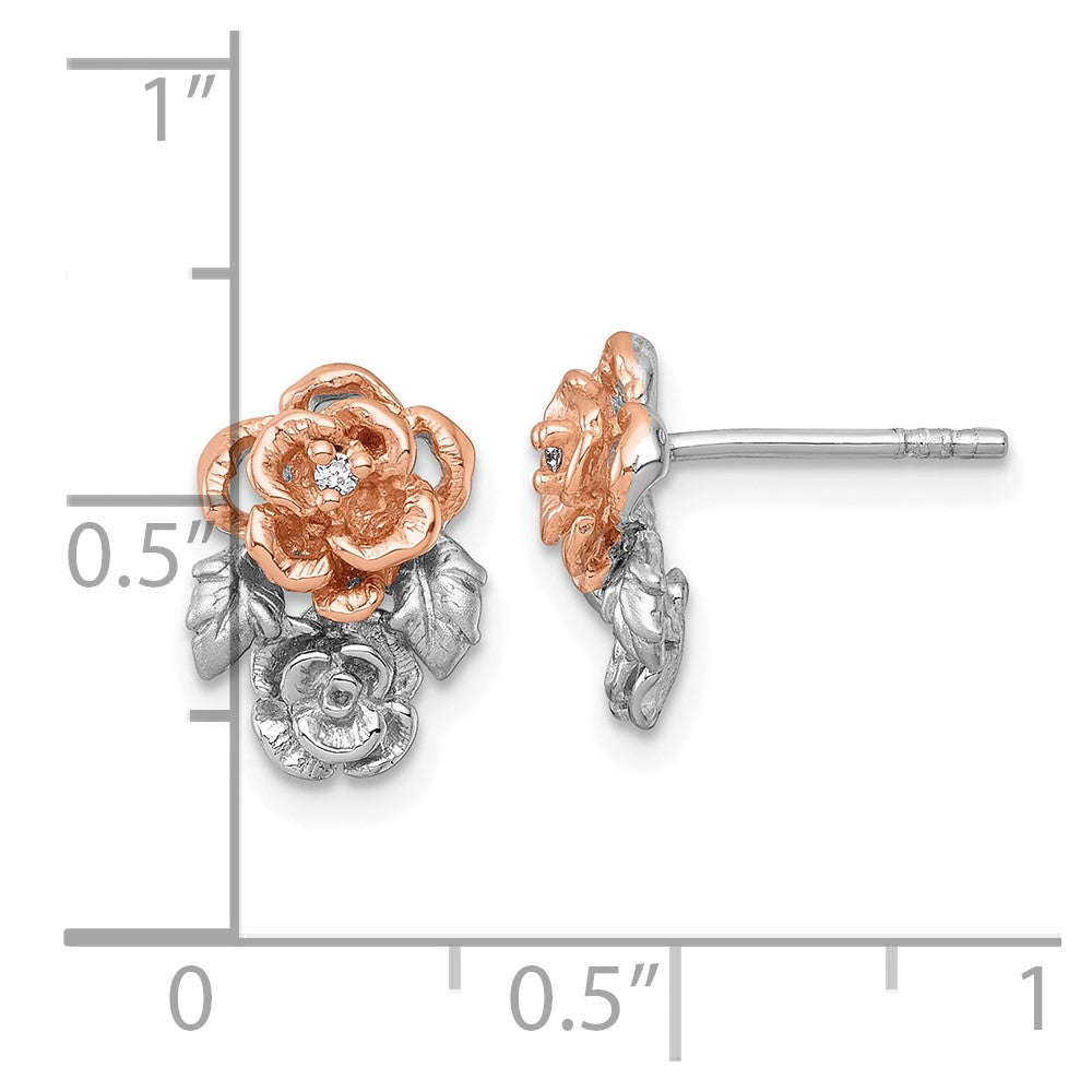 Sterlingsilber Rhodium und Rose Vergoldet Blume Ohrstecker