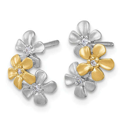 Sterlingsilber Rhodium und Vergoldet Blume Zirkonia Ohrstecker