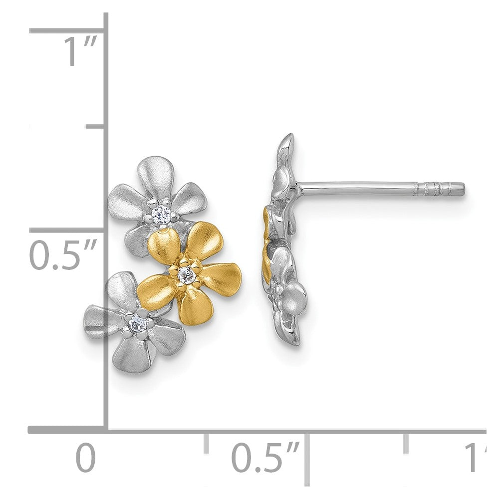 Sterlingsilber Rhodium und Vergoldet Blume Zirkonia Ohrstecker