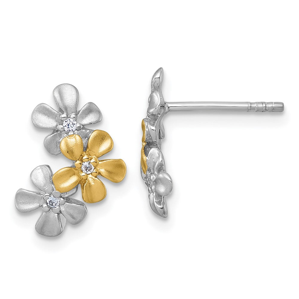 Sterlingsilber Rhodium und Vergoldet Blume Zirkonia Ohrstecker