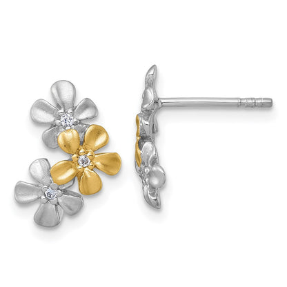 Sterlingsilber Rhodium und Vergoldet Blume Zirkonia Ohrstecker