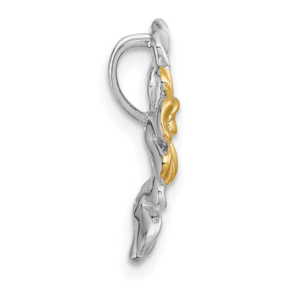 Sterlingsilber Rhodium und Vergoldet Zirkonia Drei Blume Kette Anhänger