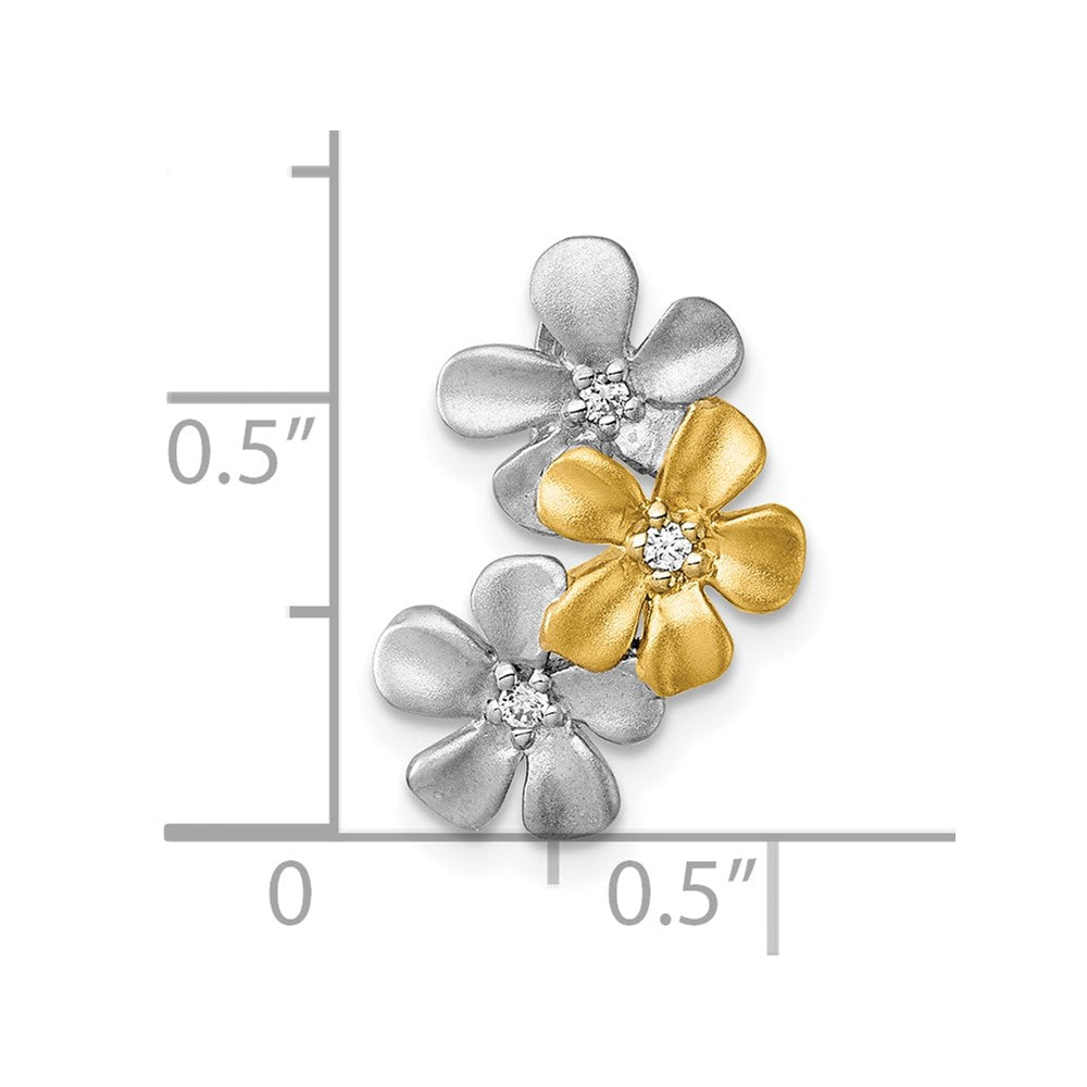 Sterlingsilber Rhodium und Vergoldet Zirkonia Drei Blume Kette Anhänger