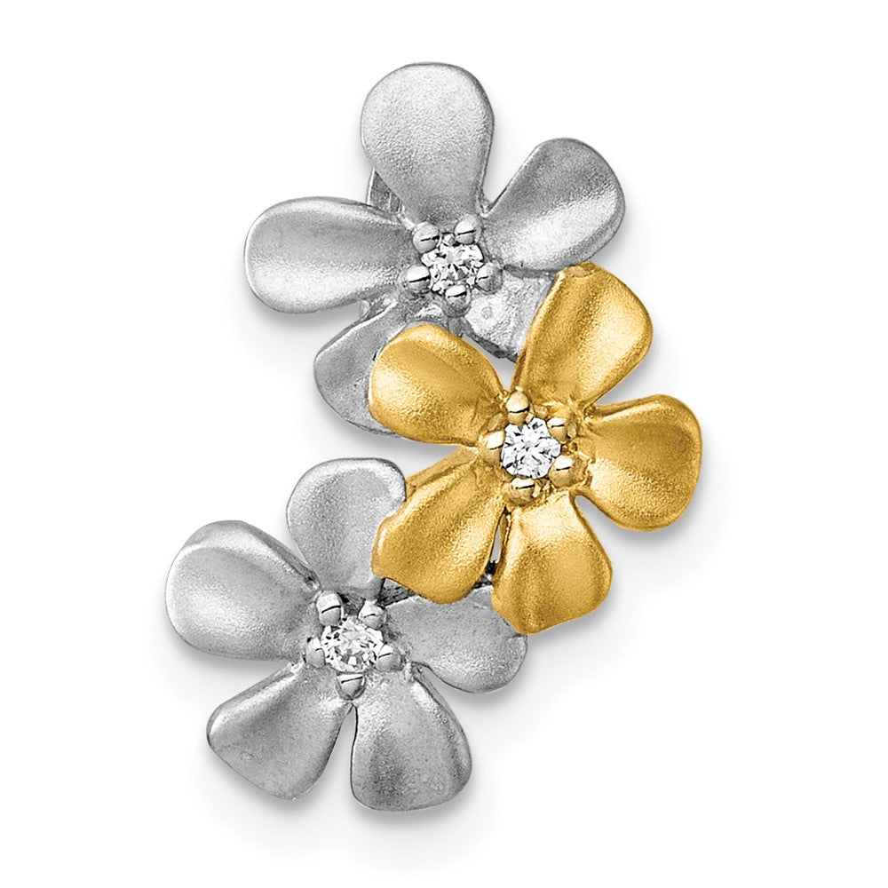 Sterlingsilber Rhodium und Vergoldet Zirkonia Drei Blume Kette Anhänger