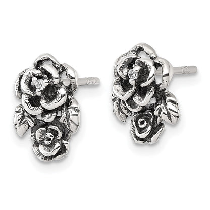 Sterlingsilber Antikisiert Poliert Zirkonia Blume Ohrstecker