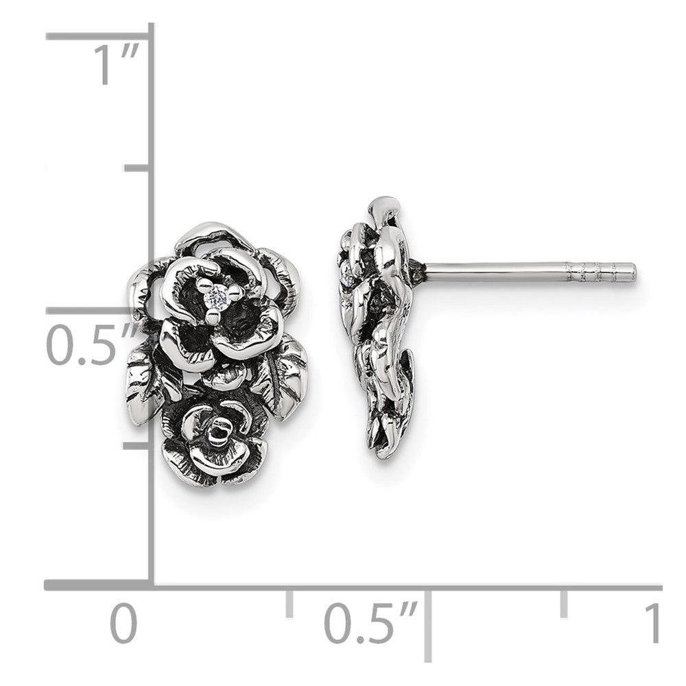 Sterlingsilber Antikisiert Poliert Zirkonia Blume Ohrstecker