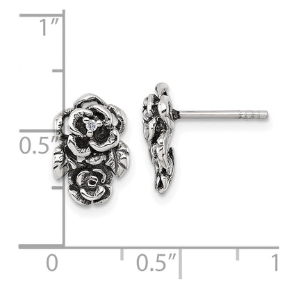 Sterlingsilber Antikisiert Poliert Zirkonia Blume Ohrstecker
