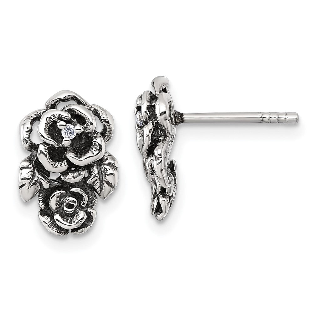 Sterlingsilber Antikisiert Poliert Zirkonia Blume Ohrstecker