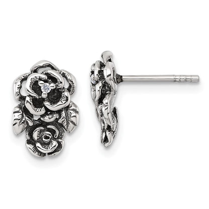 Sterlingsilber Antikisiert Poliert Zirkonia Blume Ohrstecker
