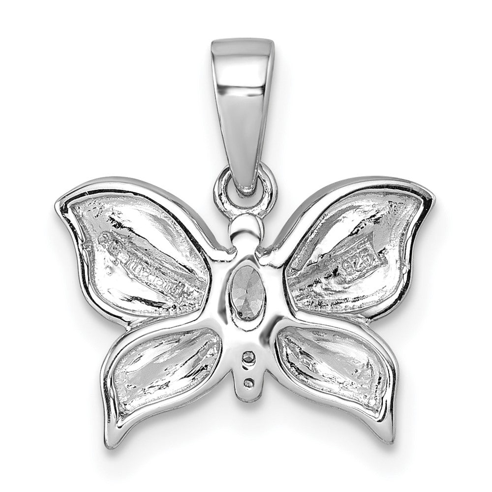 Sterlingsilber Rhodiniert Poliert Zirkonia Schmetterling Anhänger