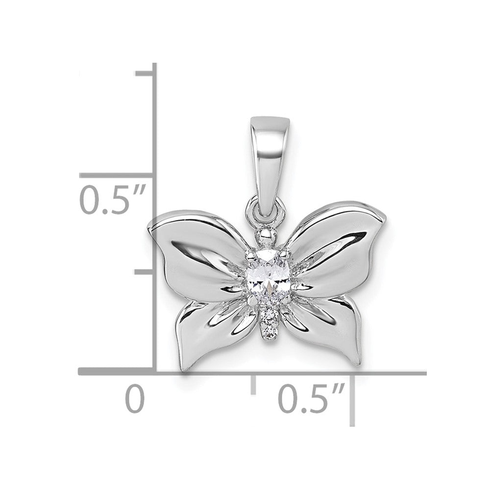 Sterlingsilber Rhodiniert Poliert Zirkonia Schmetterling Anhänger