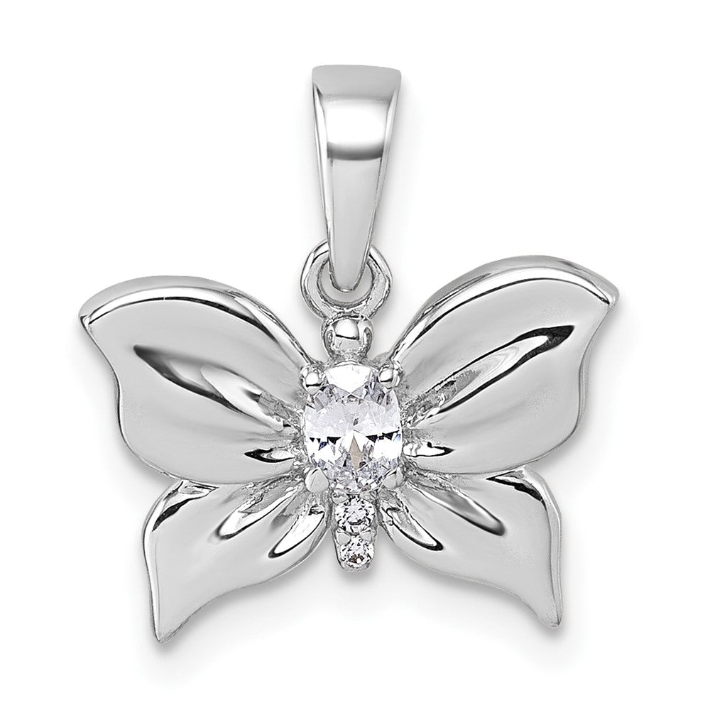 Sterlingsilber Rhodiniert Poliert Zirkonia Schmetterling Anhänger