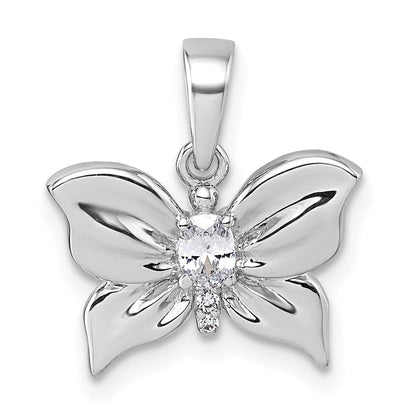 Sterlingsilber Rhodiniert Poliert Zirkonia Schmetterling Anhänger