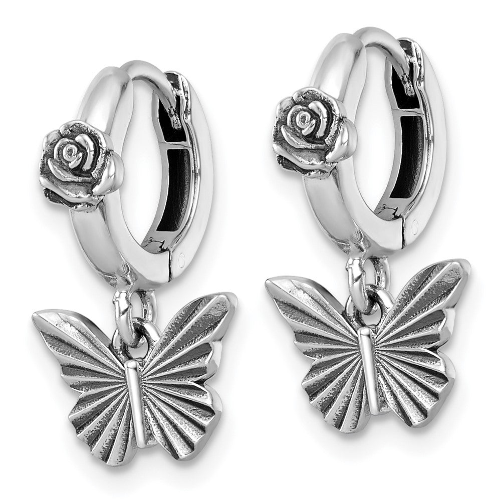 Sterlingsilber Antikisiert Schmetterling mit Blume Creolen