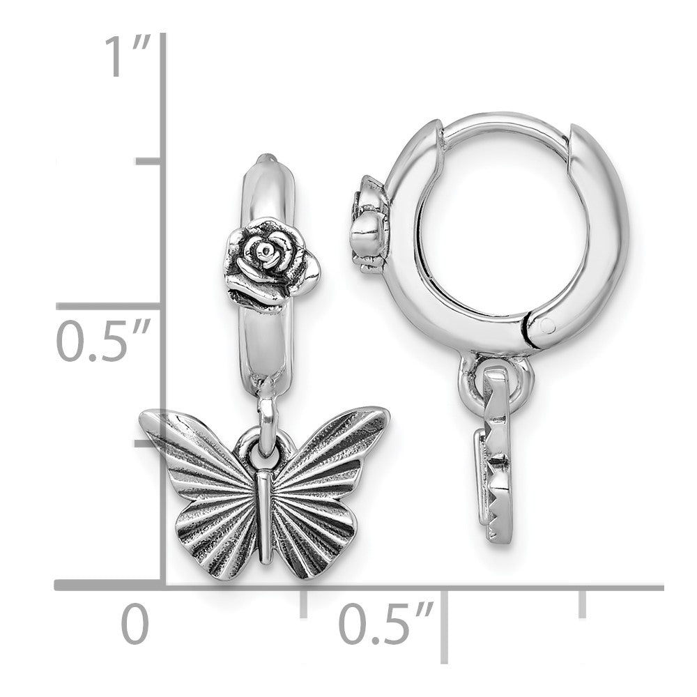 Sterlingsilber Antikisiert Schmetterling mit Blume Creolen