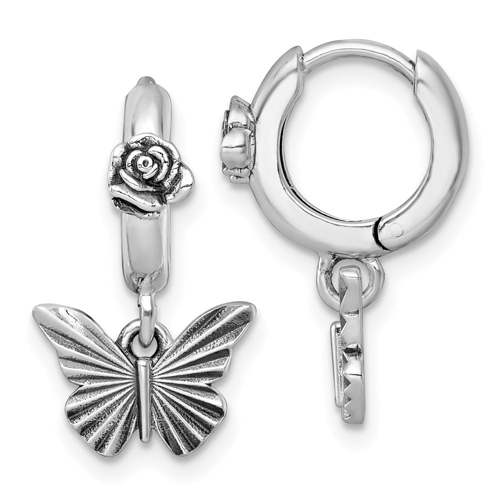 Sterlingsilber Antikisiert Schmetterling mit Blume Creolen