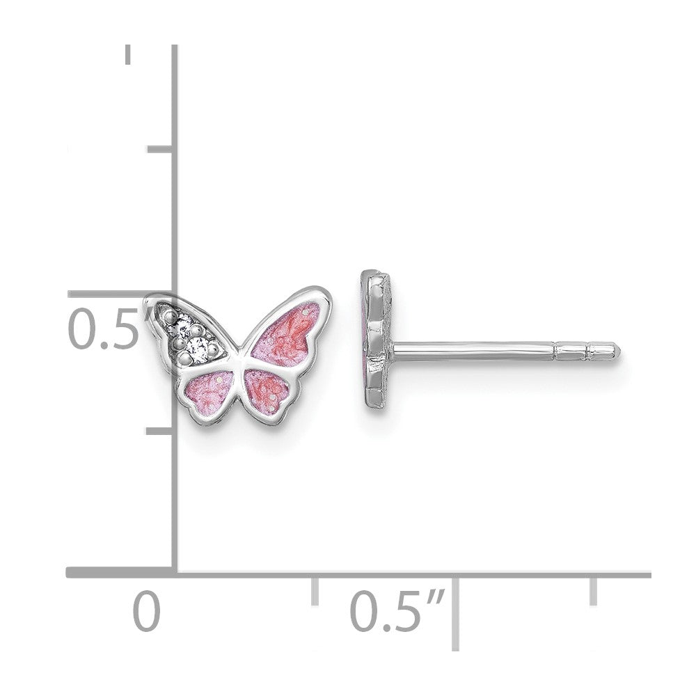 Sterlingsilber Rhodiniert Zirkonia Emaille Rosa Schmetterling Ohrstecker