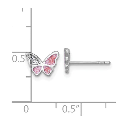 Sterlingsilber Rhodiniert Zirkonia Emaille Rosa Schmetterling Ohrstecker