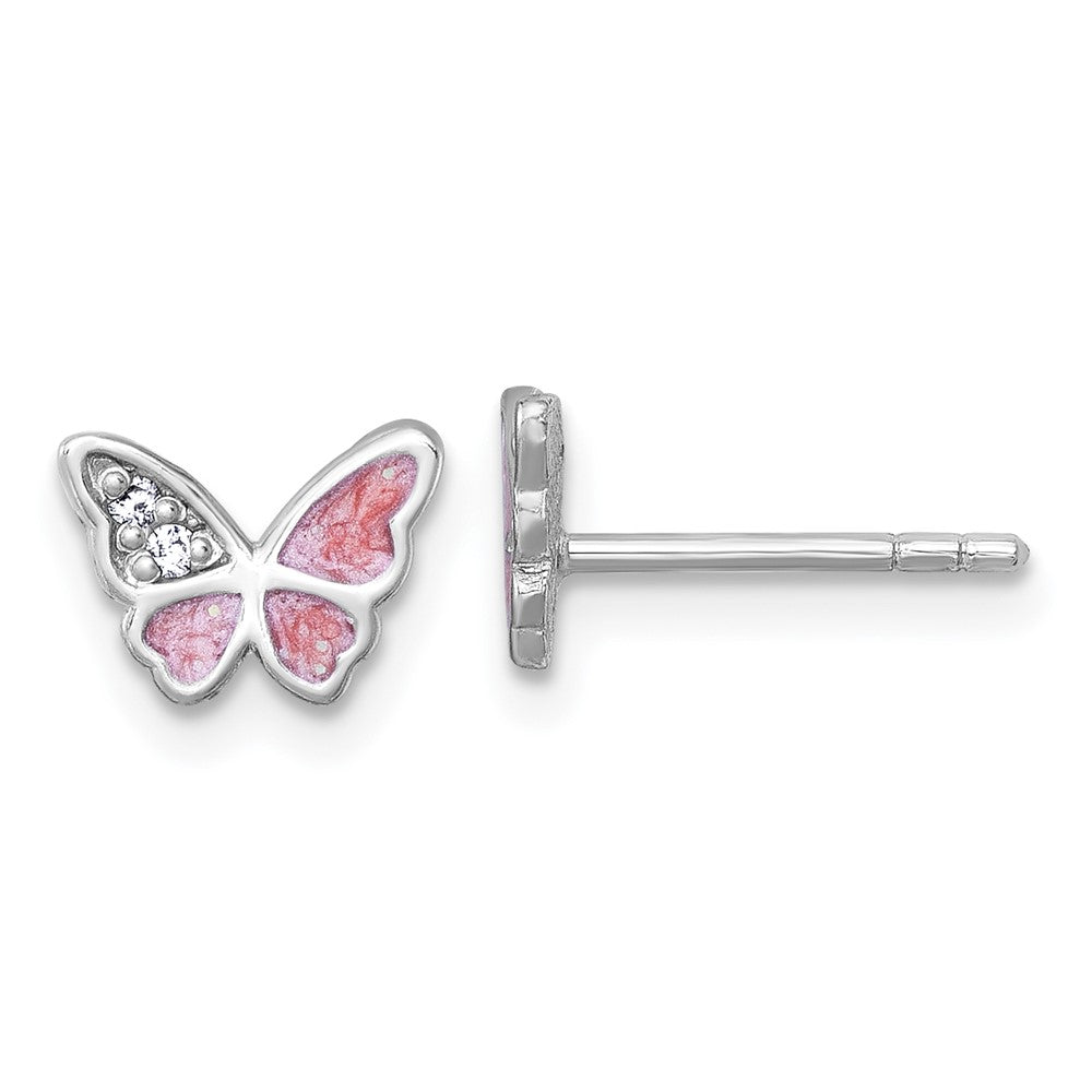 Sterlingsilber Rhodiniert Zirkonia Emaille Rosa Schmetterling Ohrstecker