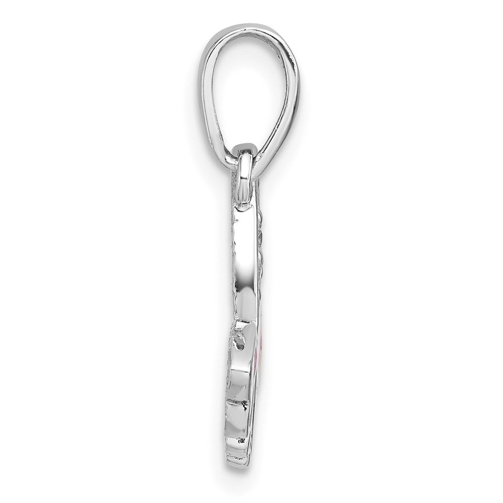 Sterlingsilber Rhodiniert Poliert Zirkonia Emaille Rosa Schmetterling Anhänger