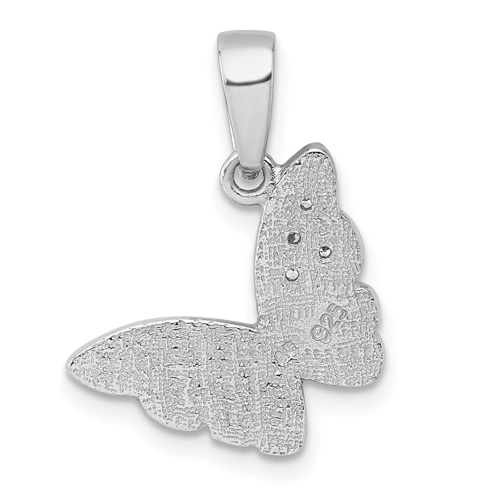 Sterlingsilber Rhodiniert Poliert Zirkonia Emaille Rosa Schmetterling Anhänger
