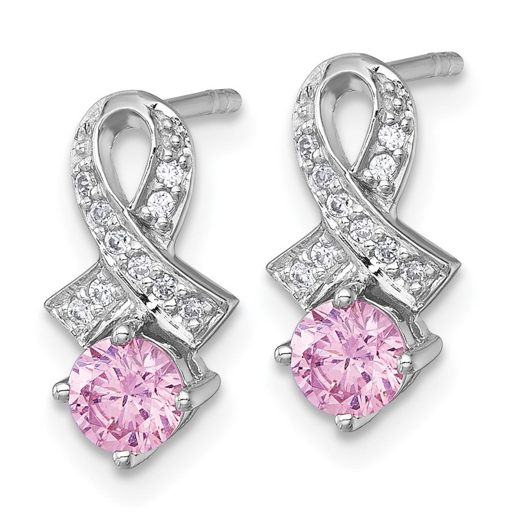 Sterlingsilber Rhodiniert Poliert Rosa & Weiß Zirkonia Bewusstsein Schleife Ohrstecker